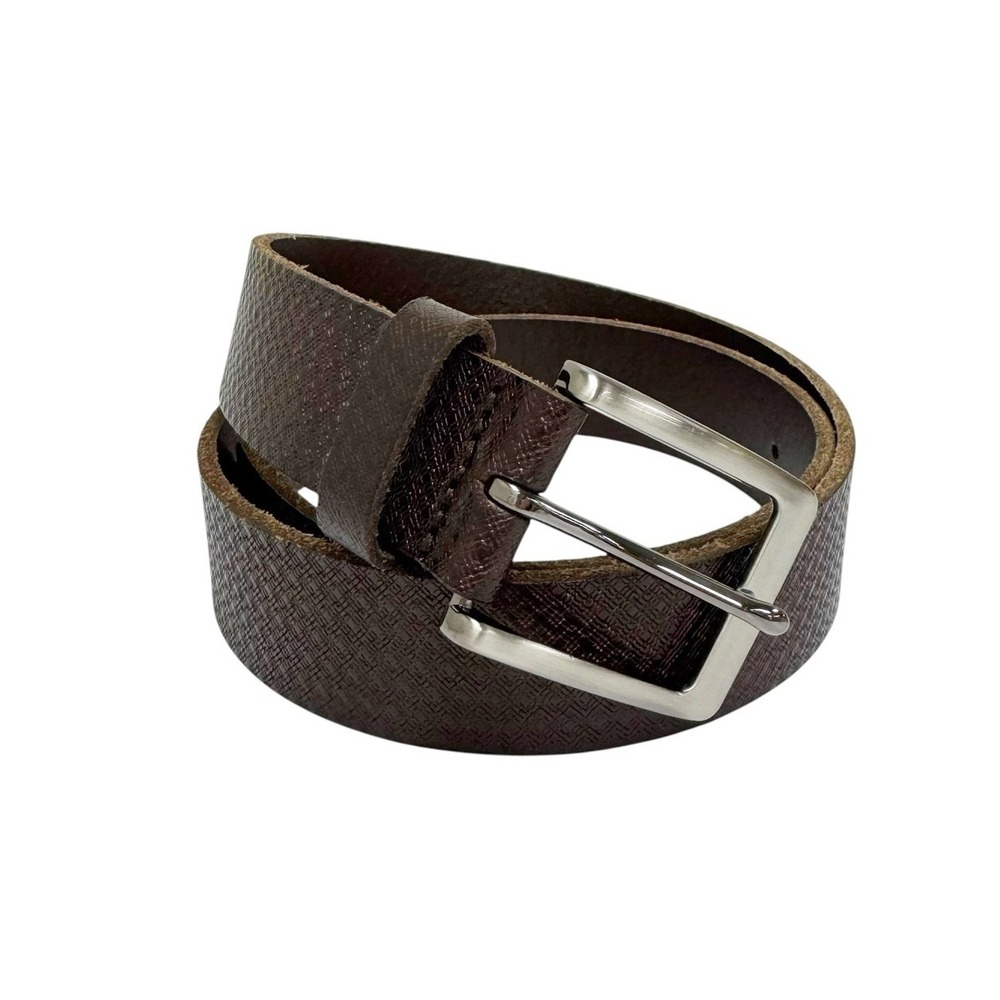 🌺 Lucky Brand Men's Size 32 Brown Textured Leather Belt Silver-Tone‎ Buckle NWT